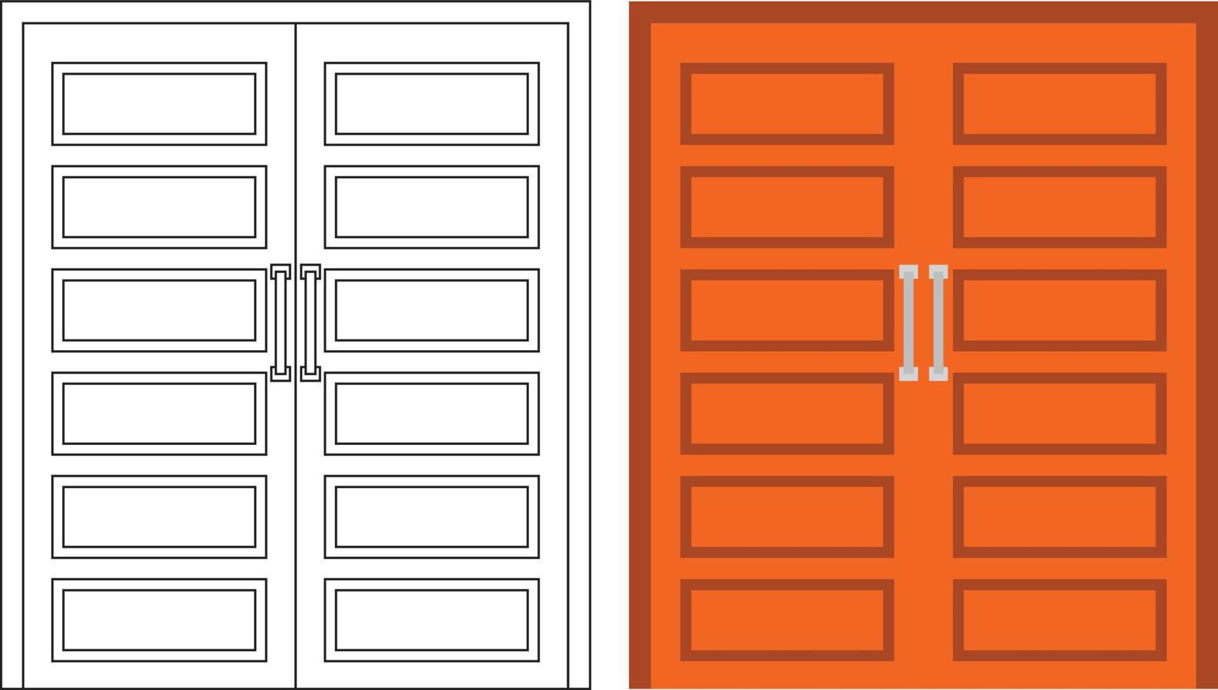 Illustration vector graphic of double door front view suitable for your home design and home poster design on architectural work