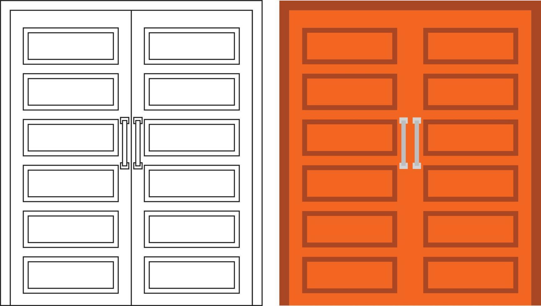 ilustración gráfica vectorial de la vista frontal de la puerta doble adecuada para el diseño de su hogar y el diseño de afiches en el trabajo arquitectónico vector