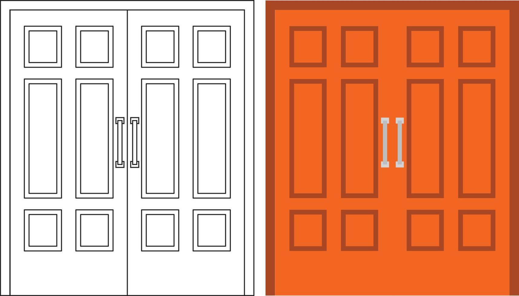 Illustration vector graphic of double door front view suitable for your home design and home poster design on architectural work