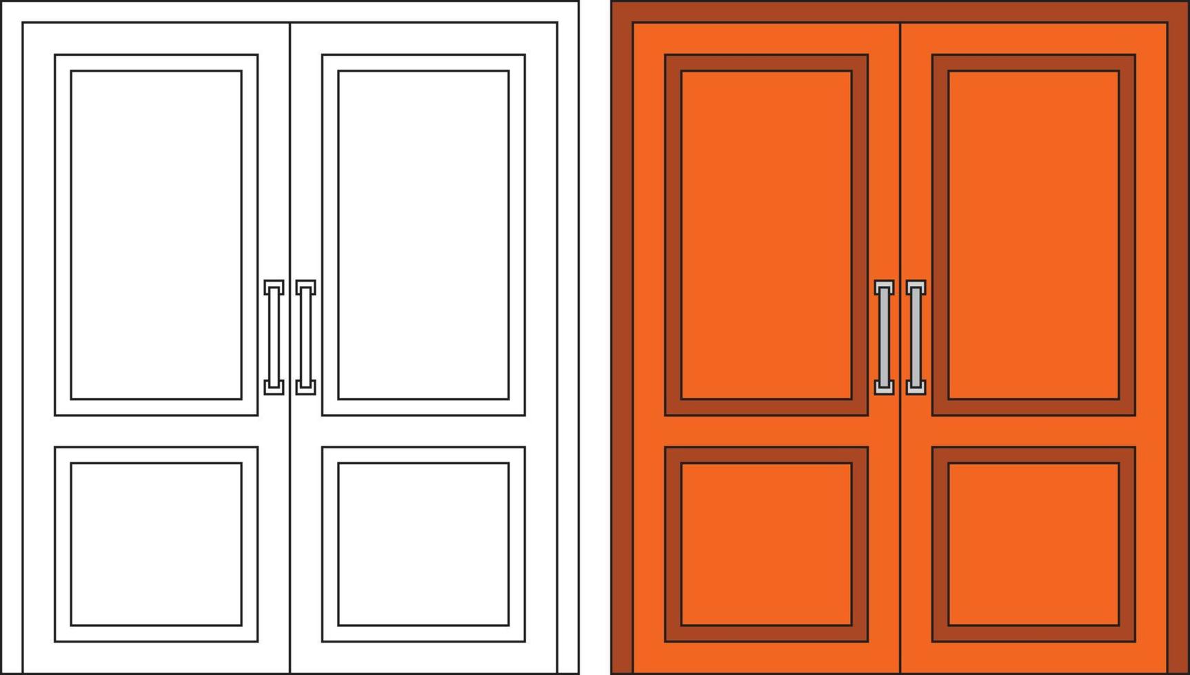 ilustración gráfica vectorial de la vista frontal de la puerta doble adecuada para el diseño de su hogar y el diseño de afiches en el trabajo arquitectónico vector