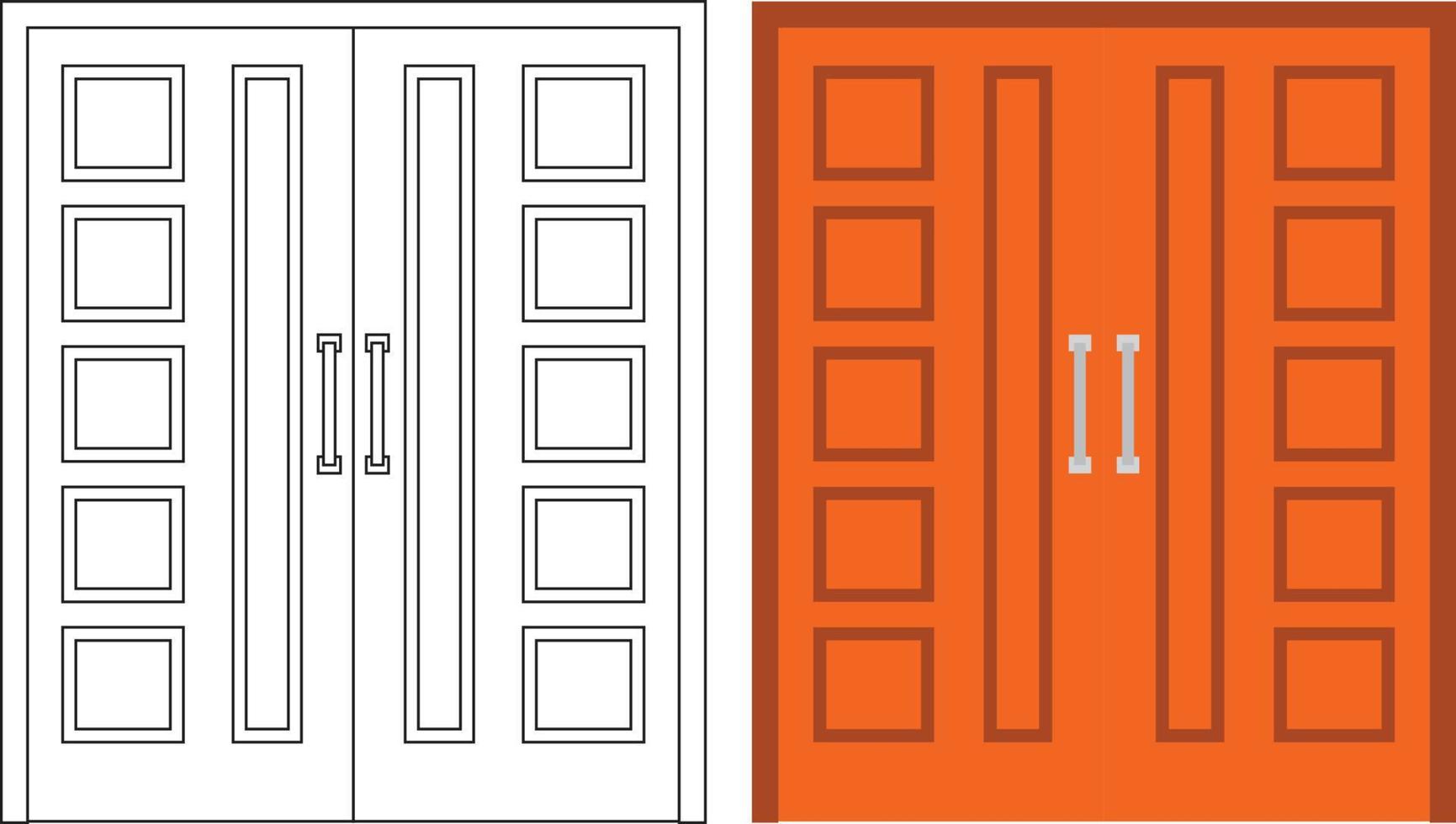 ilustración gráfica vectorial de la vista frontal de la puerta doble adecuada para el diseño de su hogar y el diseño de afiches en el trabajo arquitectónico vector