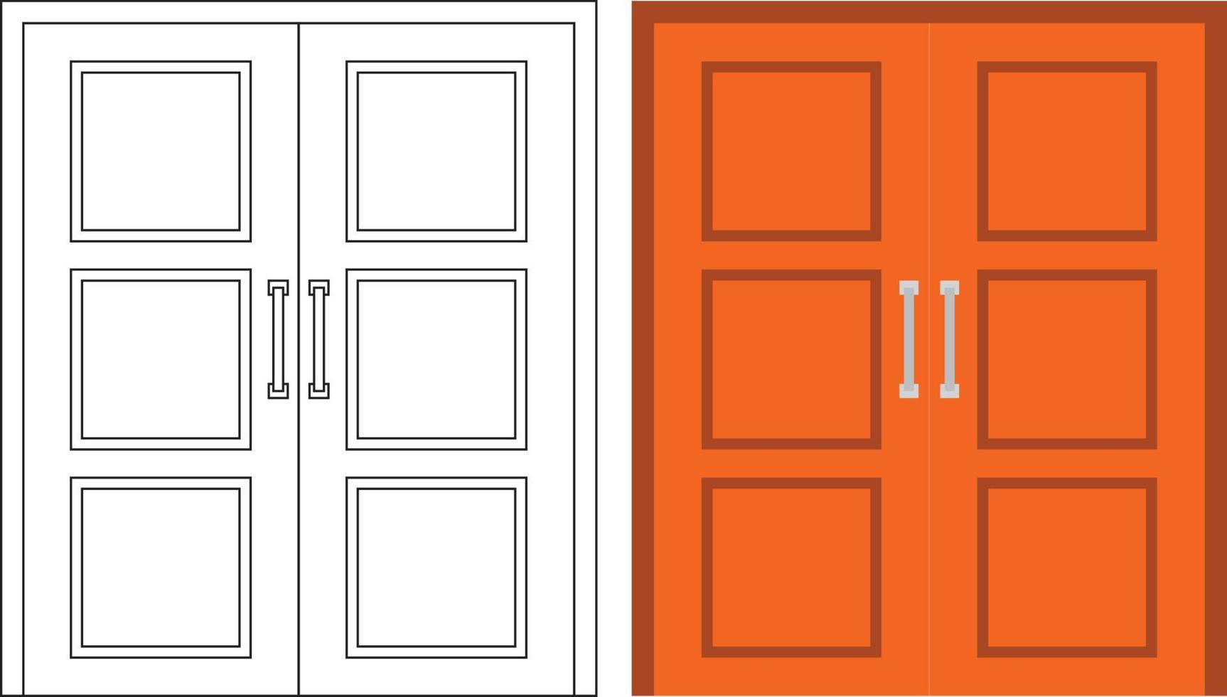 Illustration vector graphic of double door front view suitable for your home design and home poster design on architectural work