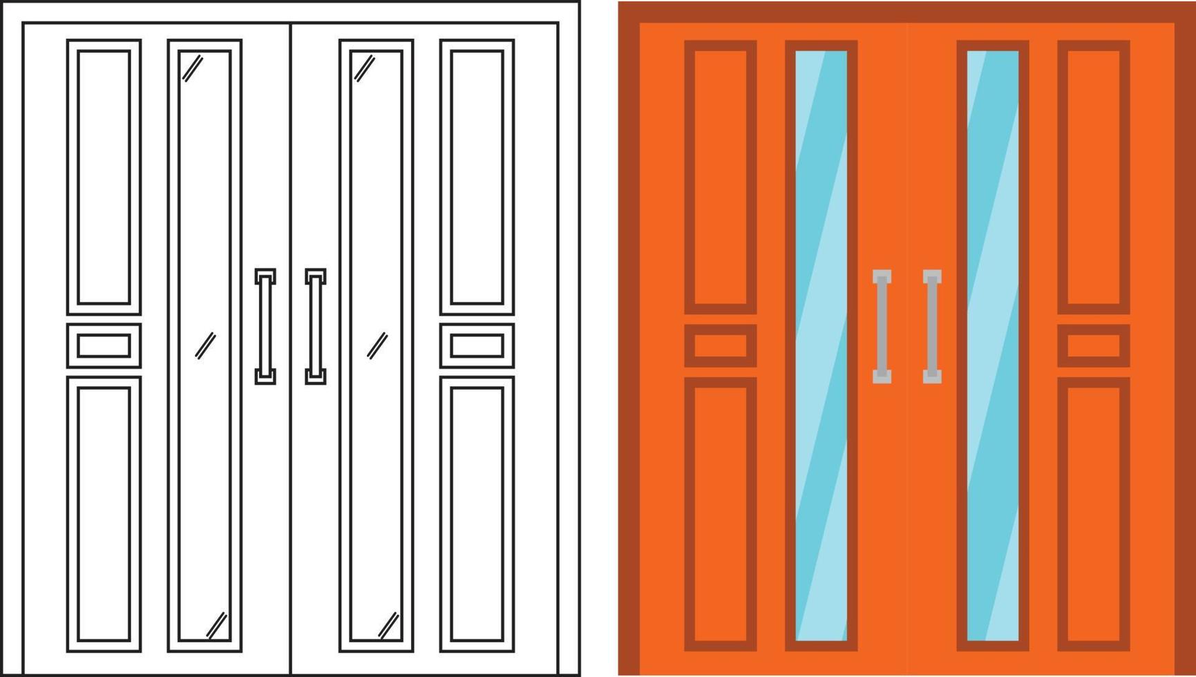 Illustration vector graphic of double door front view suitable for your home design and home poster design on architectural work