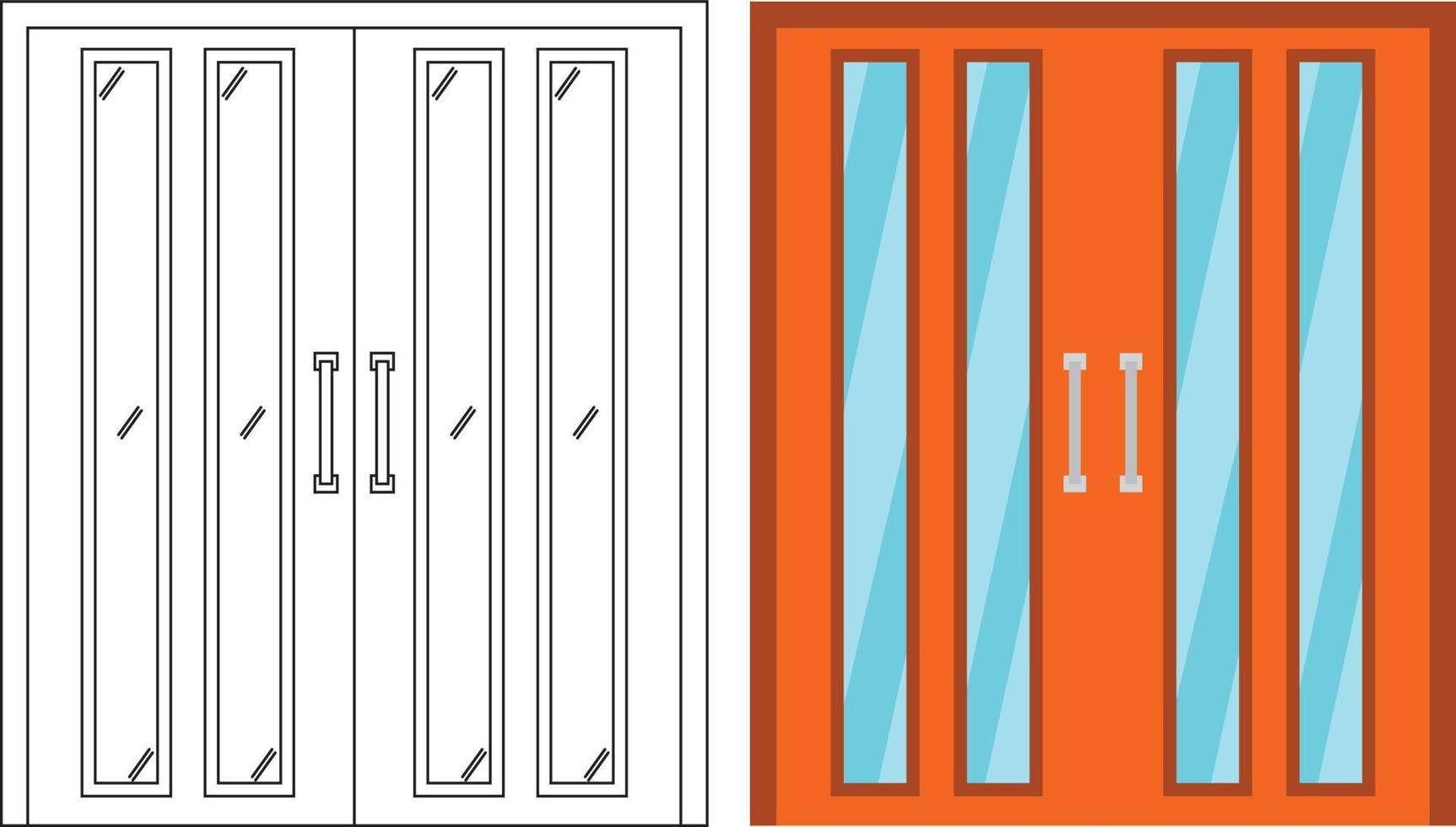 Illustration vector graphic of double door front view suitable for your home design and home poster design on architectural work