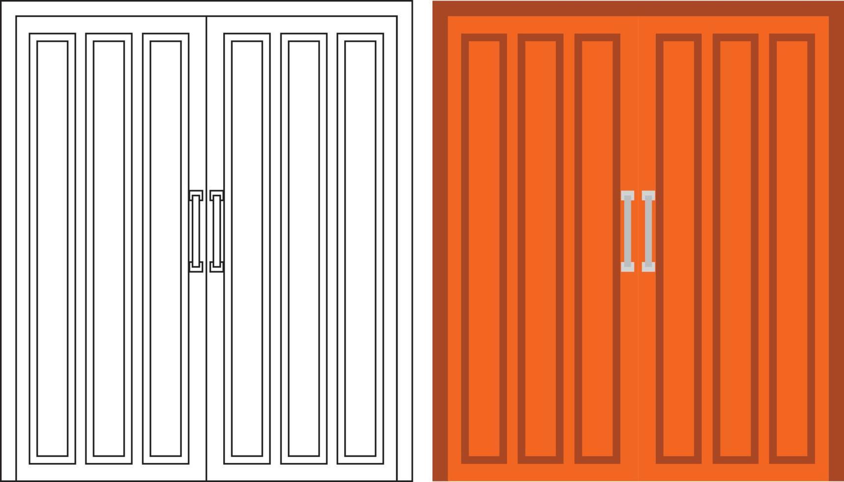 Illustration vector graphic of double door front view suitable for your home design and home poster design on architectural work