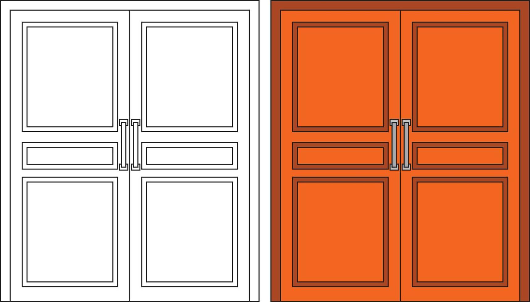 Illustration vector graphic of double door front view suitable for your home design and home poster design on architectural work