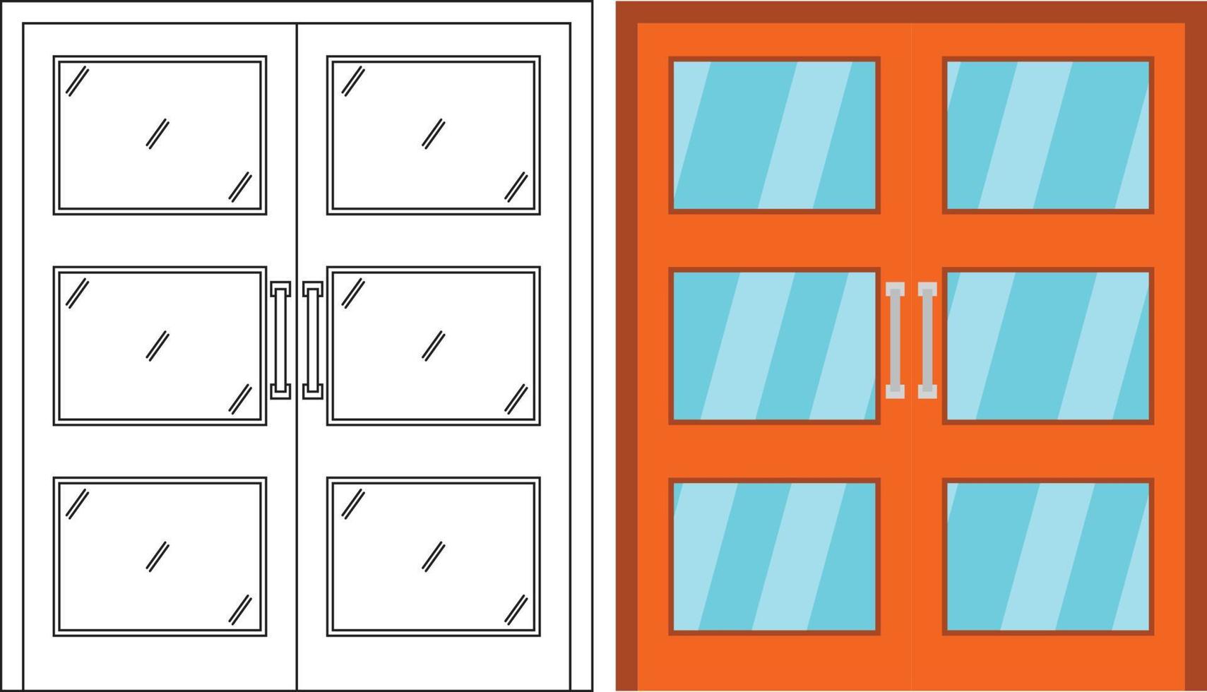 Illustration vector graphic of double door front view suitable for your home design and home poster design on architectural work