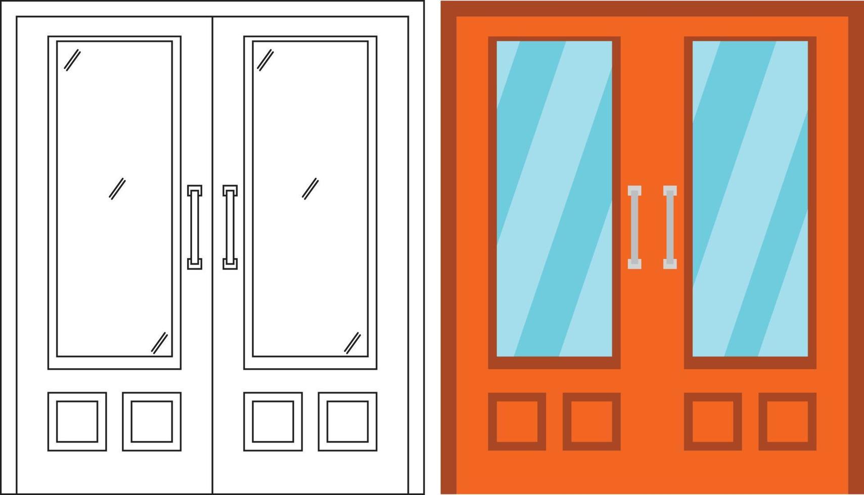 ilustración gráfica vectorial de la vista frontal de la puerta doble adecuada para el diseño de su hogar y el diseño de afiches en el trabajo arquitectónico vector