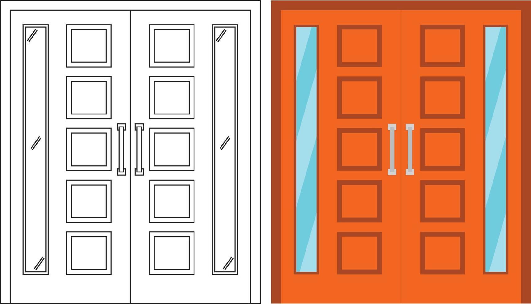 Illustration vector graphic of double door front view suitable for your home design and home poster design on architectural work