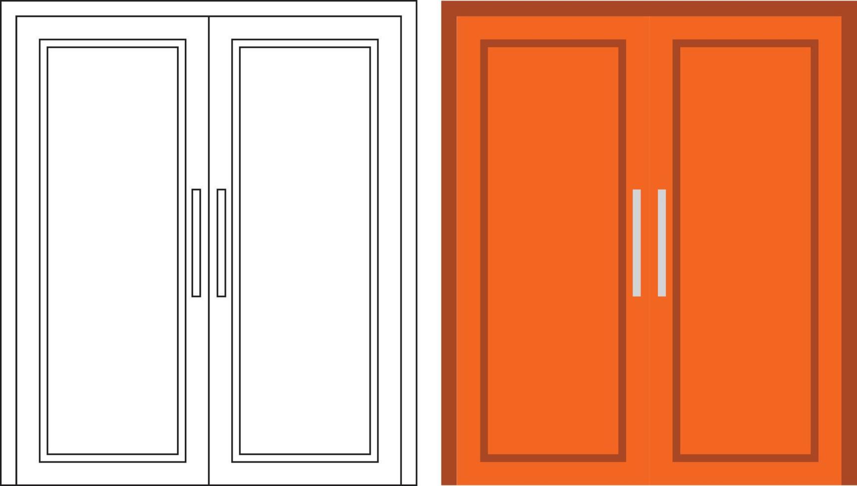 ilustración gráfica vectorial de la vista frontal de la puerta doble adecuada para el diseño de su hogar y el diseño de afiches en el trabajo arquitectónico vector