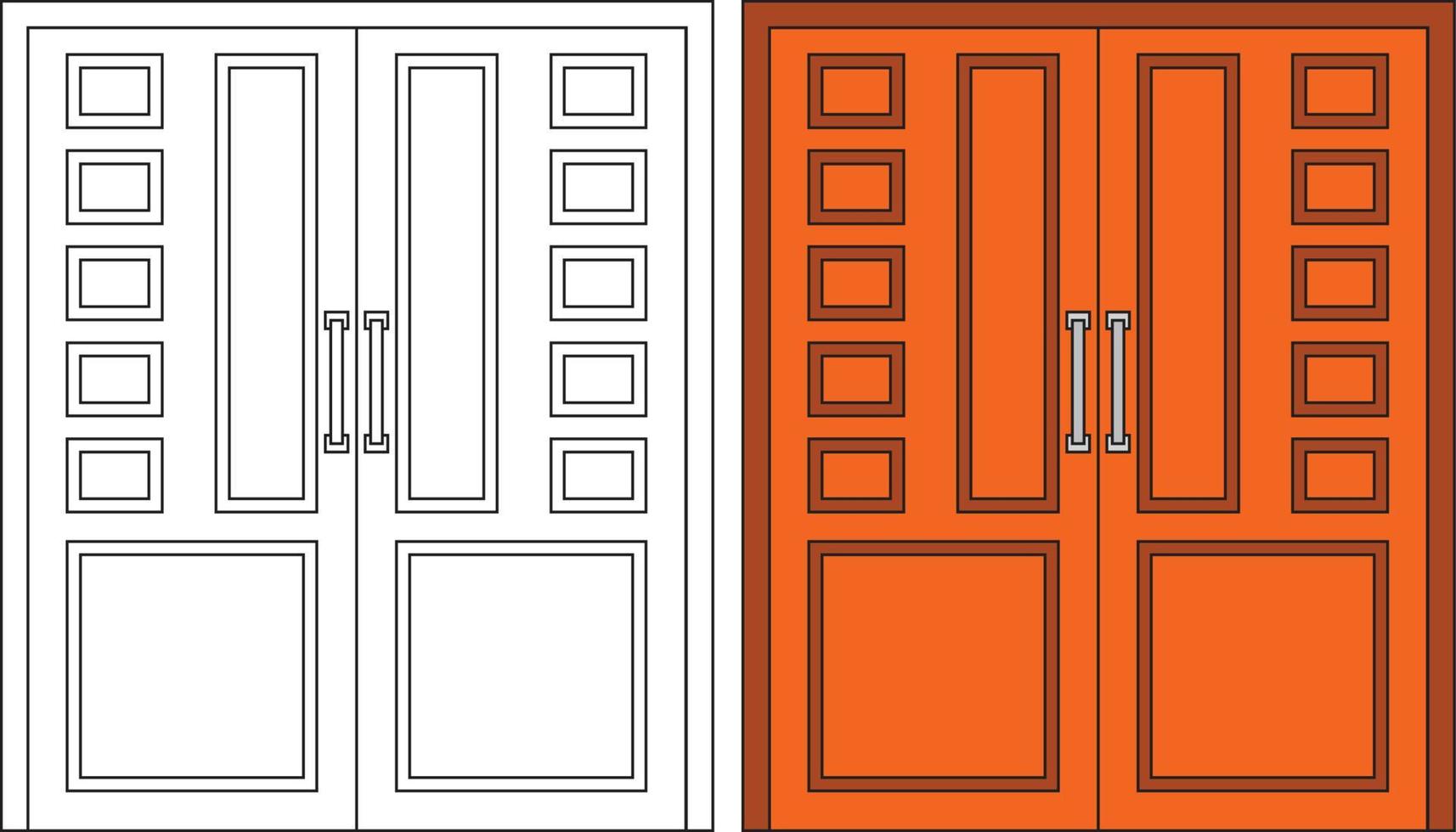 Illustration vector graphic of double door front view suitable for your home design and home poster design on architectural work