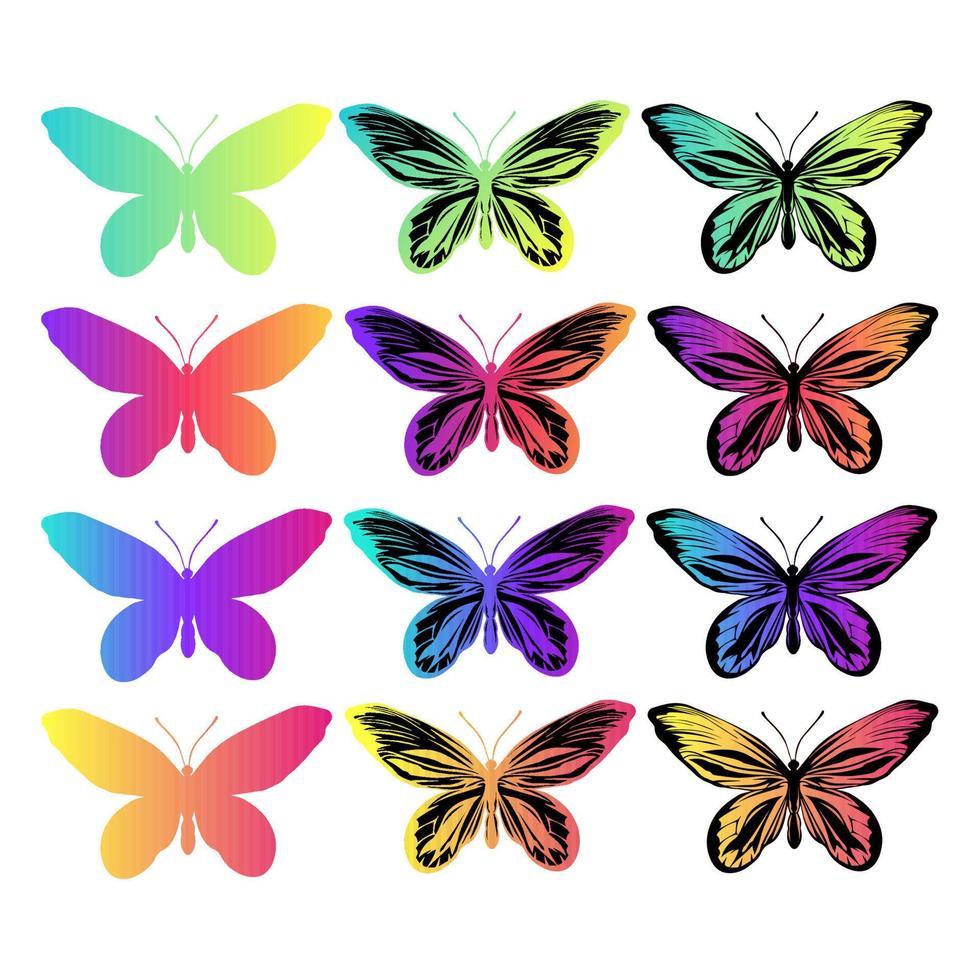 ambientado con mariposas arcoiris sobre un fondo blanco. vector