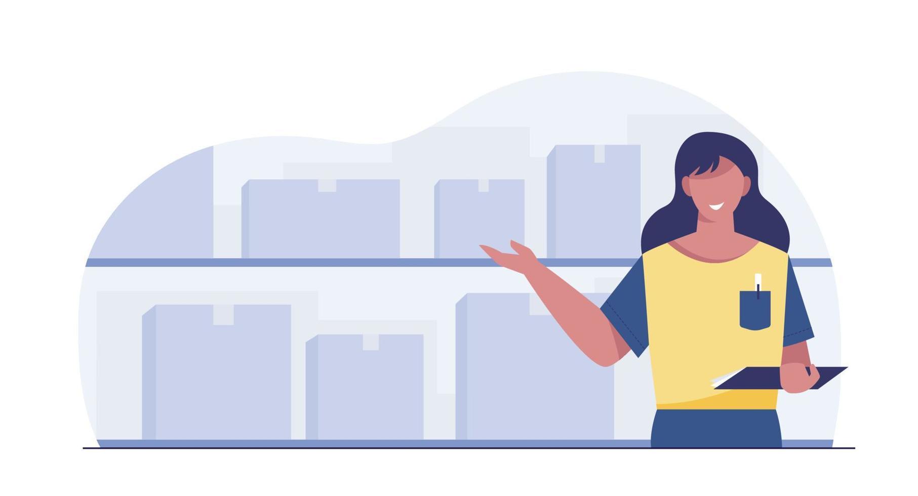 warehouse worker. checking order to confirm before sending to customer. vector