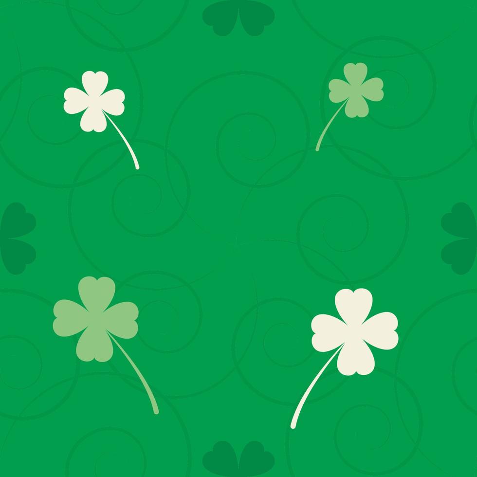 Seamless pattern with white shamrock, clover on green background.  Saint Patrick's Day pattern. Vector illustration.