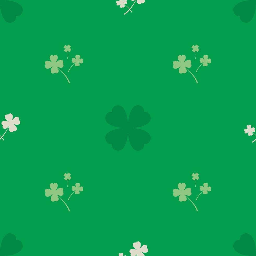 Seamless pattern with white shamrock, clover on green background.  Saint Patrick's Day pattern. Vector illustration.