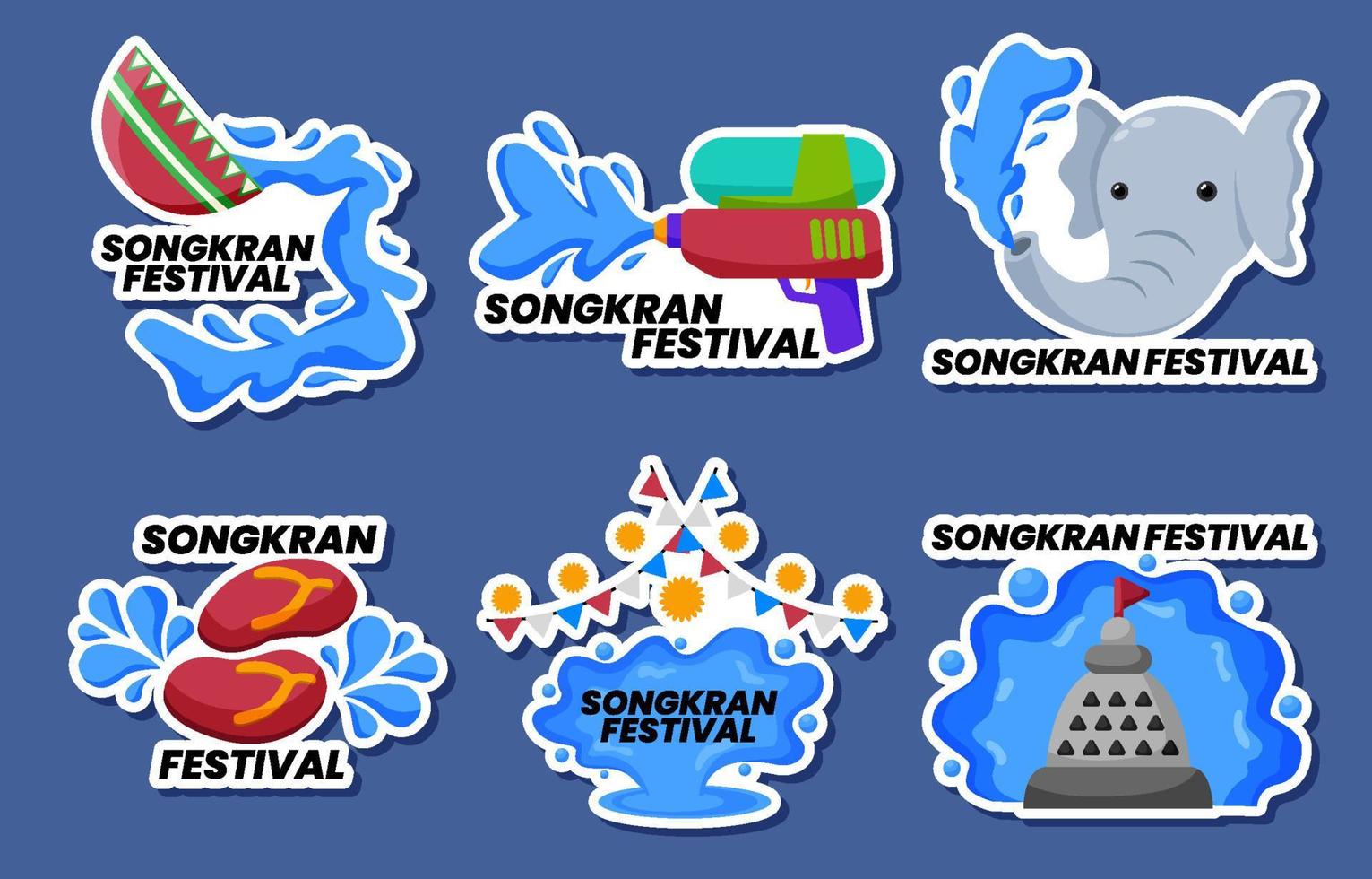 paquete de pegatinas del festival songkran vector