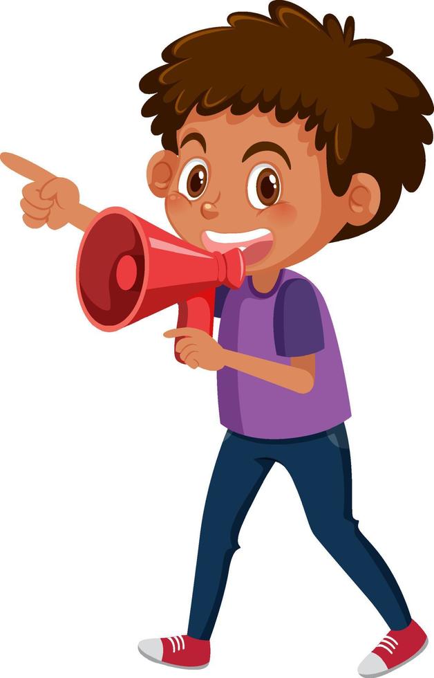 A boy using megaphone in cartoon style vector