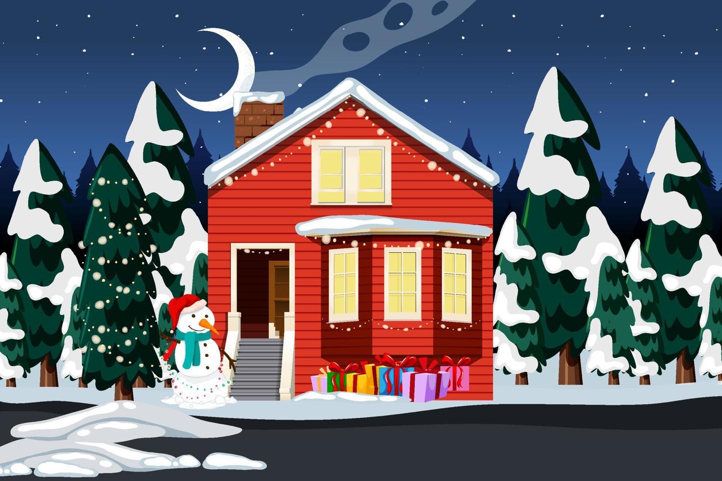 Outdoor Christmas house at night scene vector