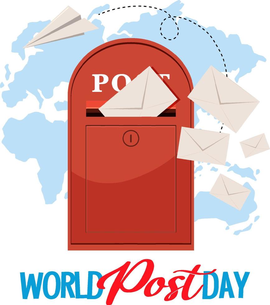 World Post Day banner with a post box on world map vector