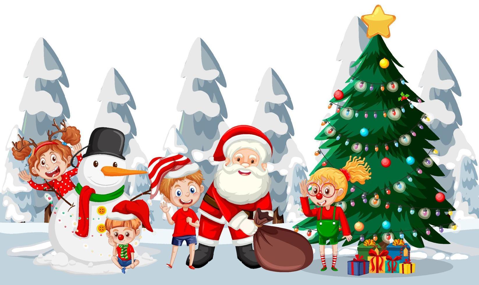 Santa Claus and children celebrating Christmas vector