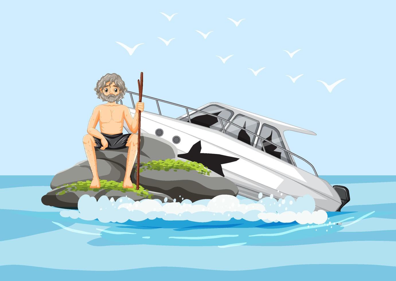 A man on deserted island isolated vector