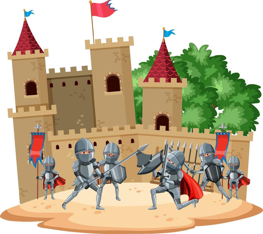 paisaje de batalla medieval aislado con caballeros de armadura luchando vector