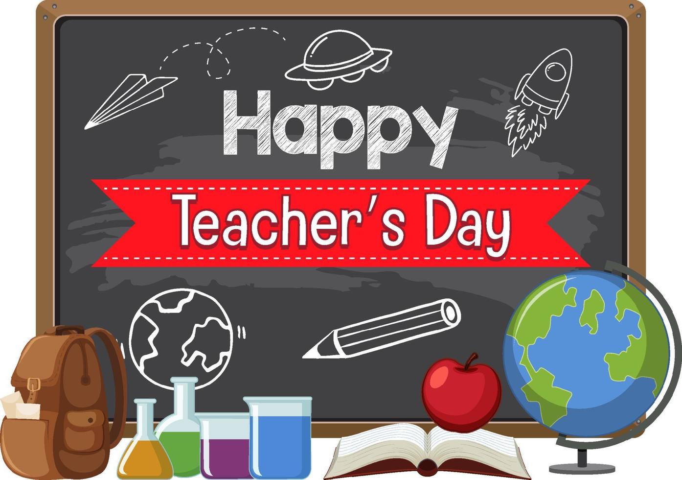 Happy Teacher's Day with a female teacher pointing on chalkboard vector