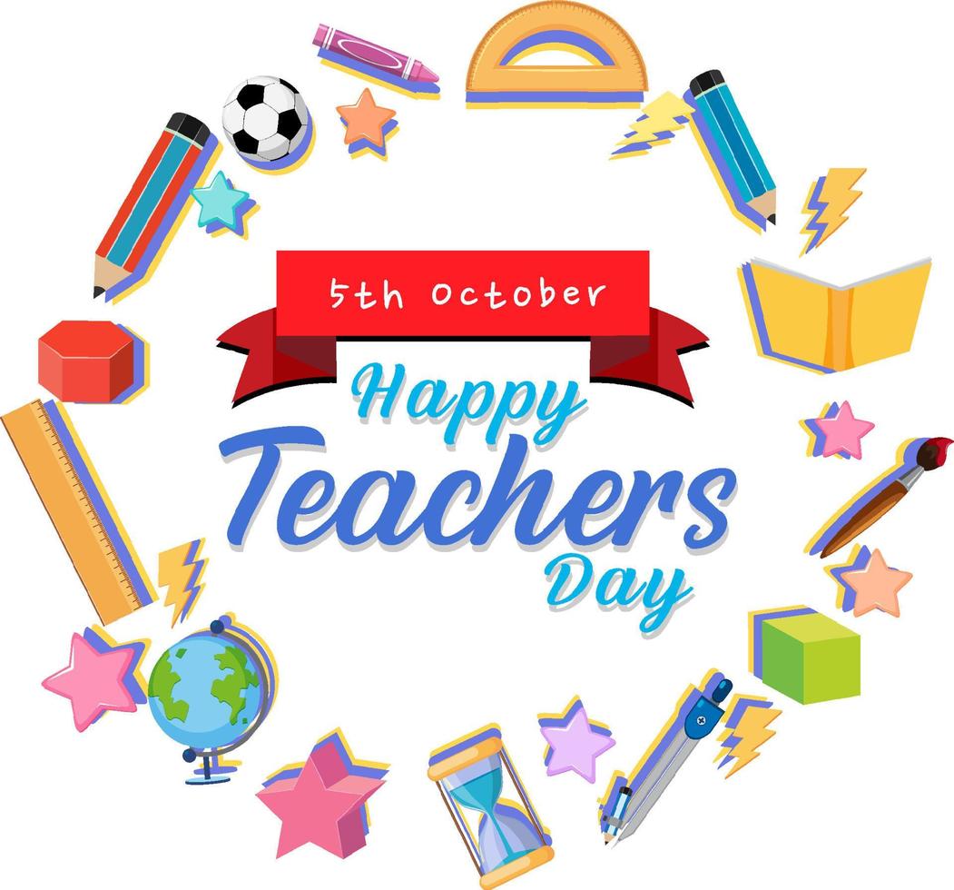 Happy Teachers Day logo banner with school objects vector