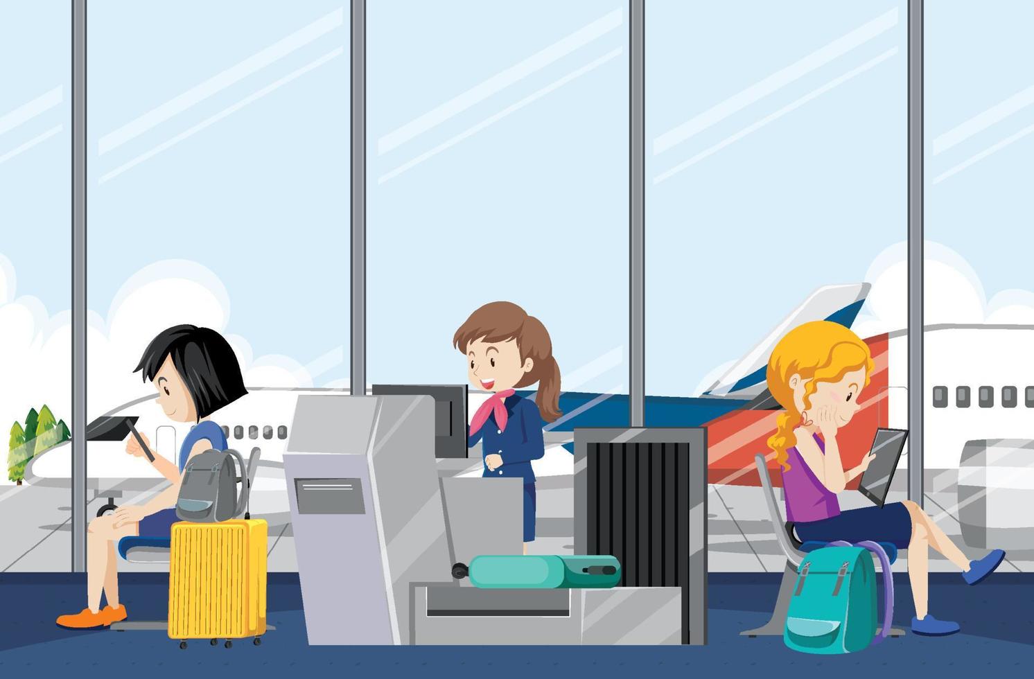 Passengers waiting at a departure gate scene vector