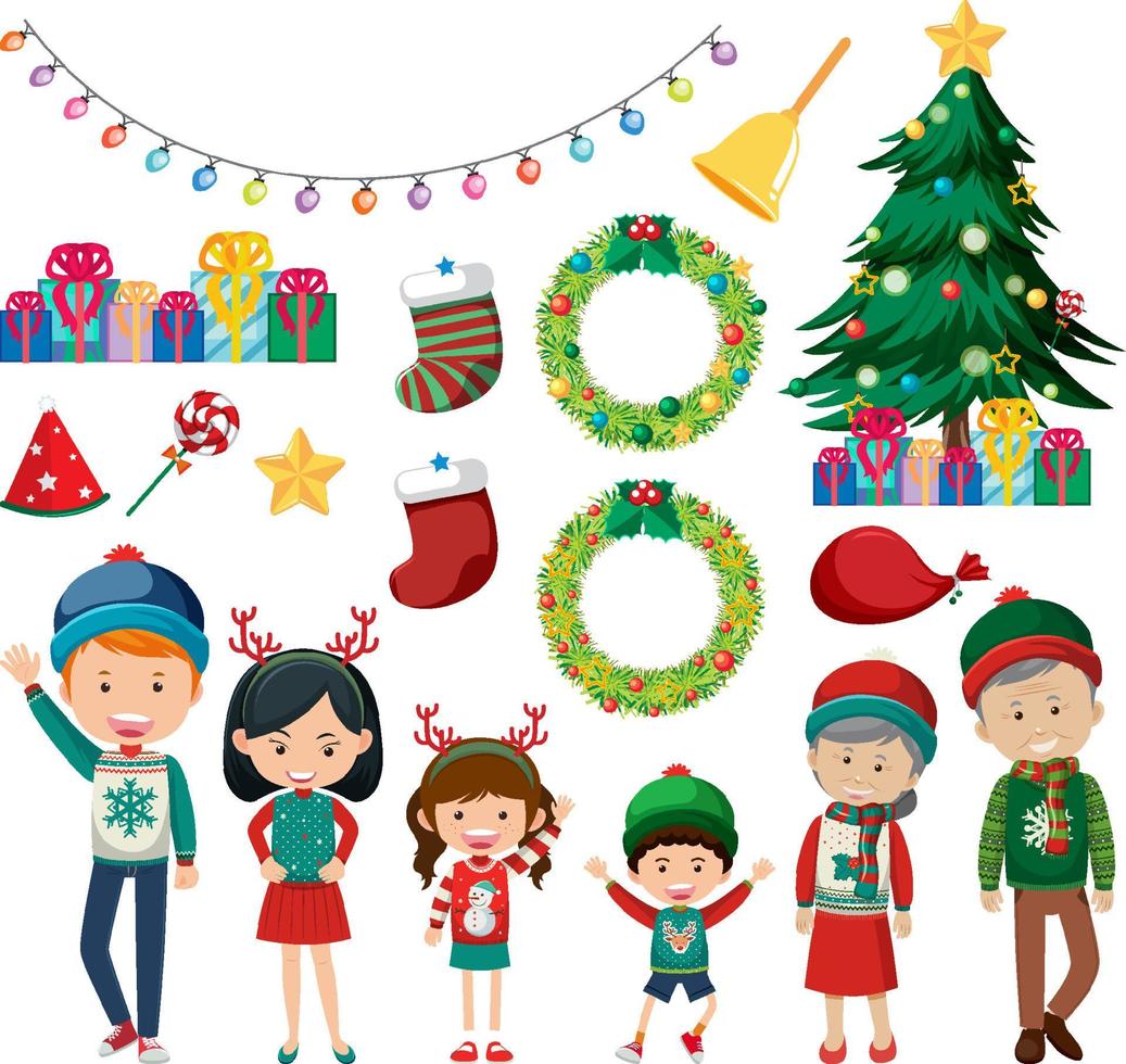 Set of family members wearing Christmas outfits vector