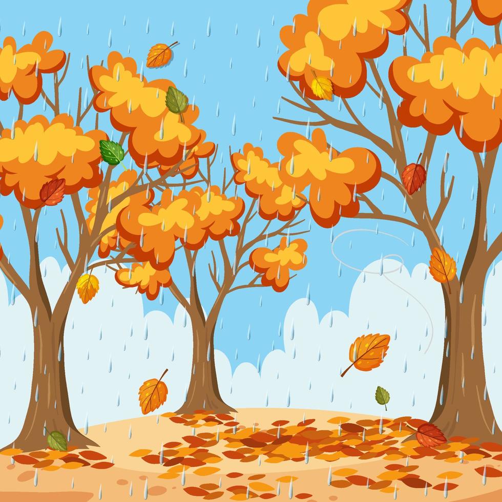 Raining in autumn forest background vector