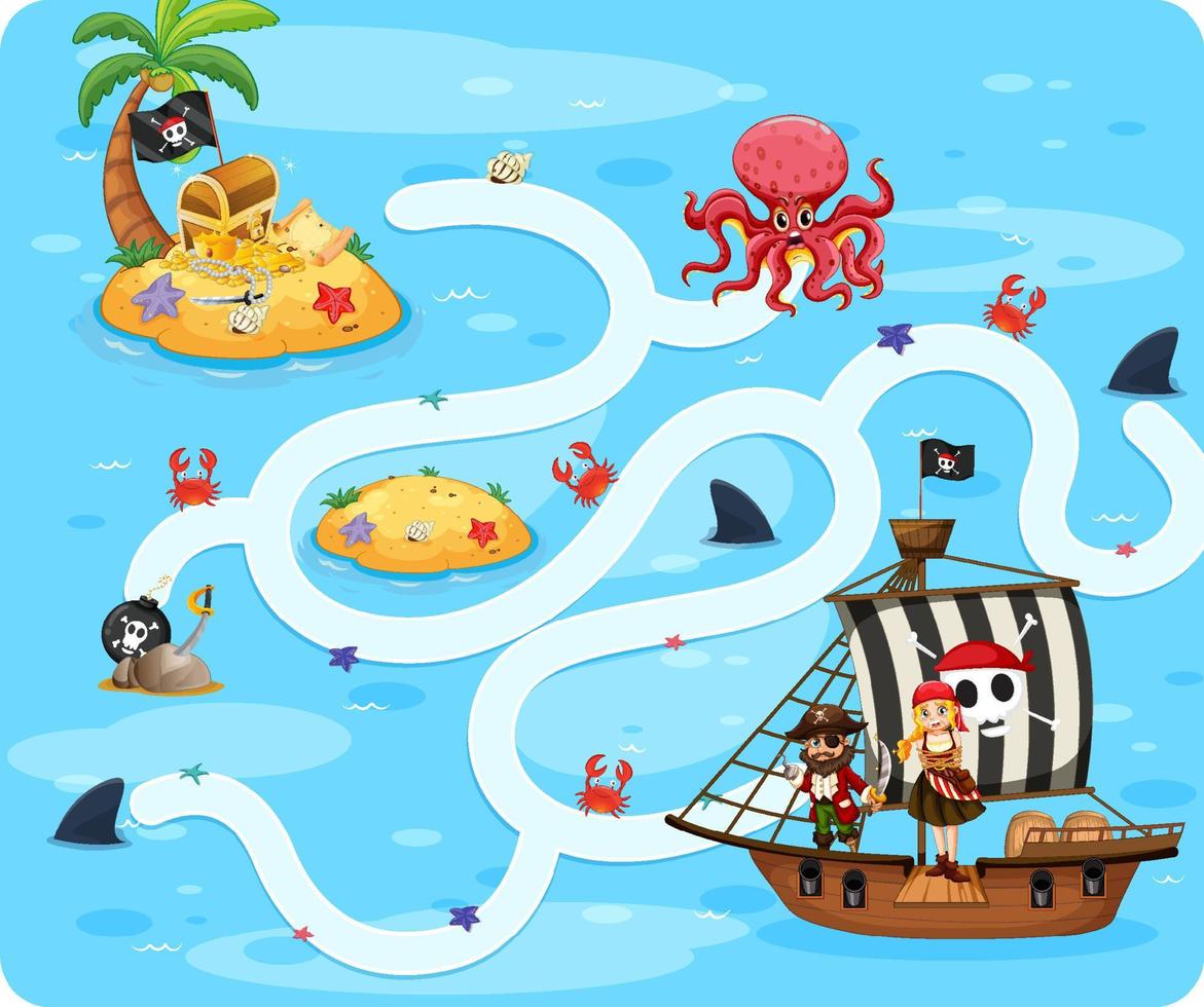 Snake and ladders game template with pirate theme vector