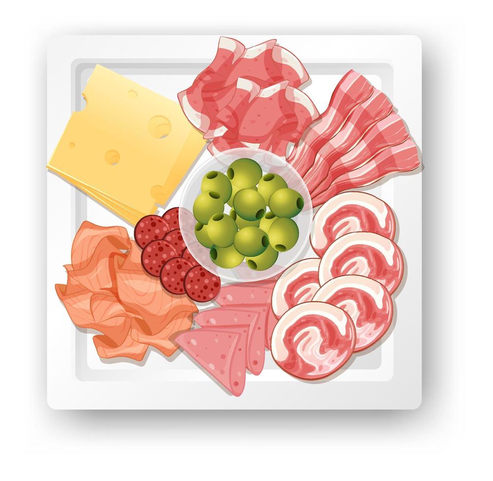 Lunch meat set with different cold meats on platter vector
