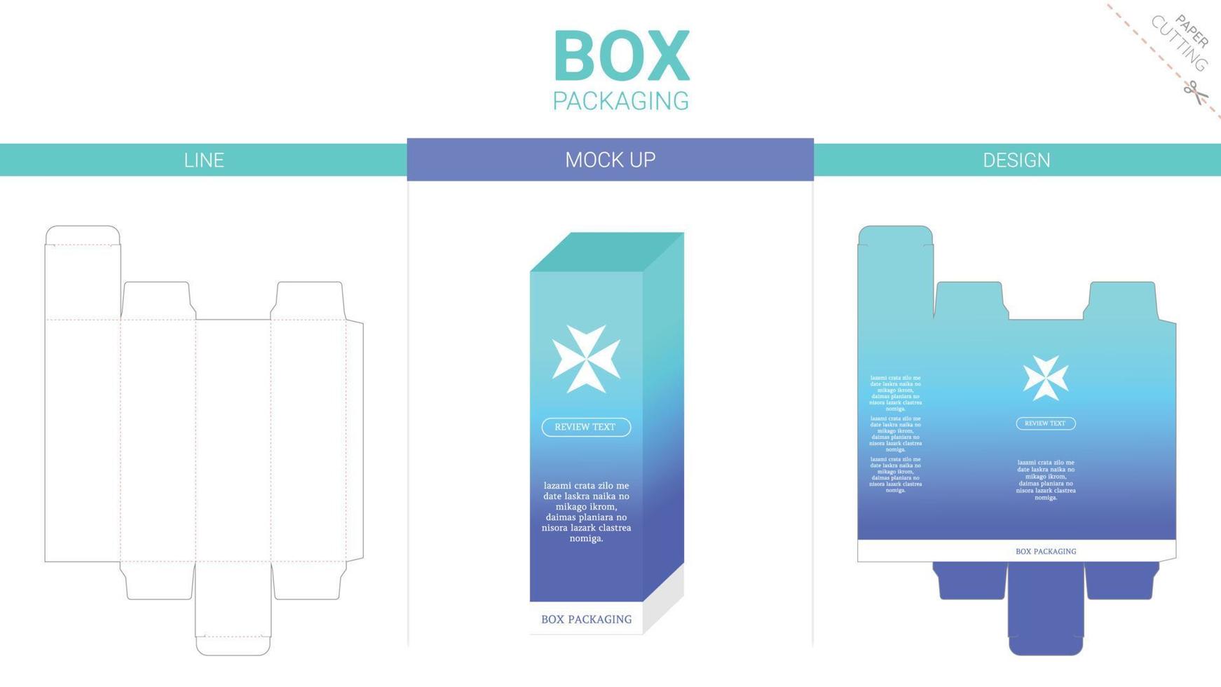 Box packaging and mockup die cut template vector