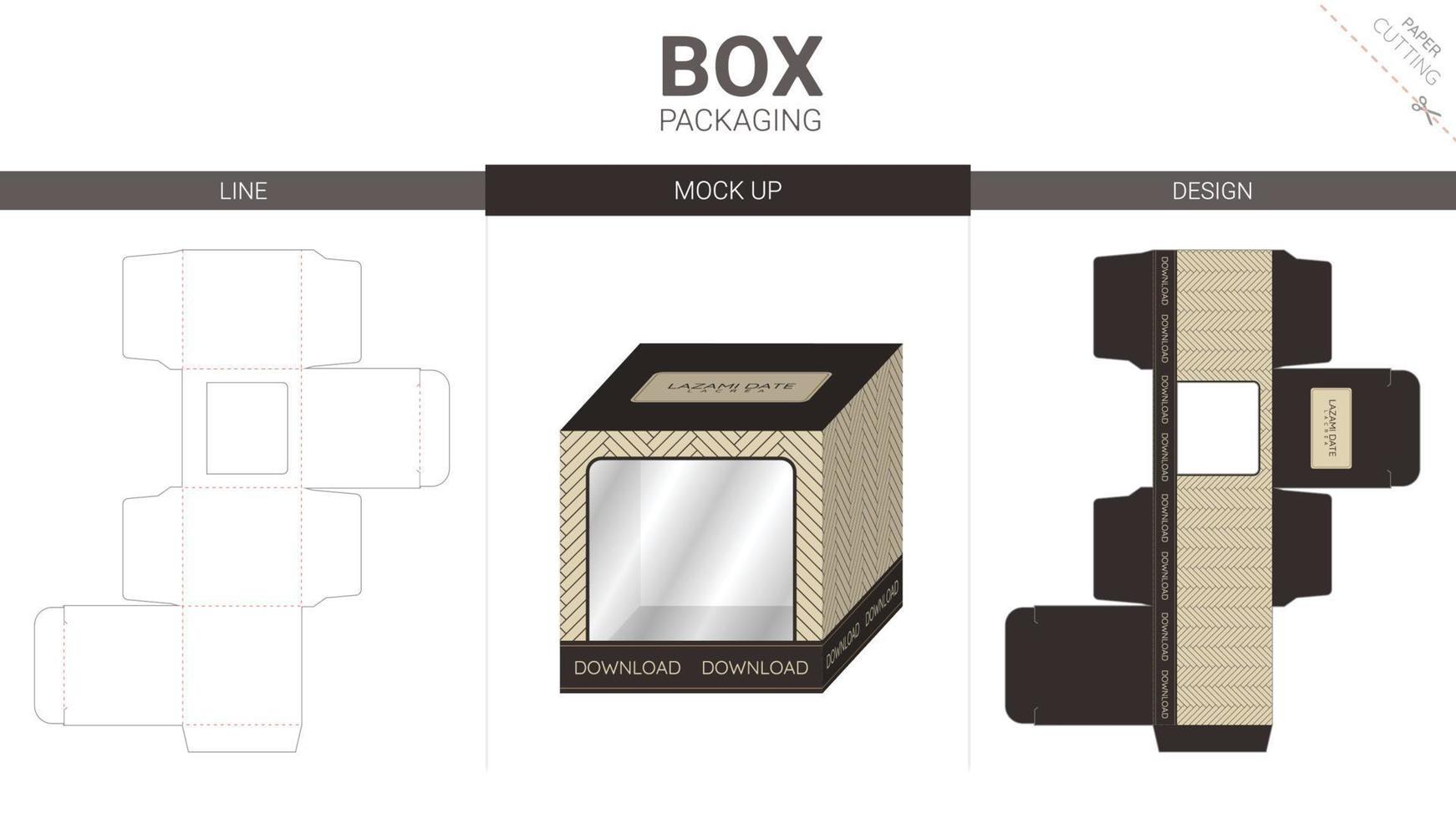 Box packaging and mockup die cut template vector