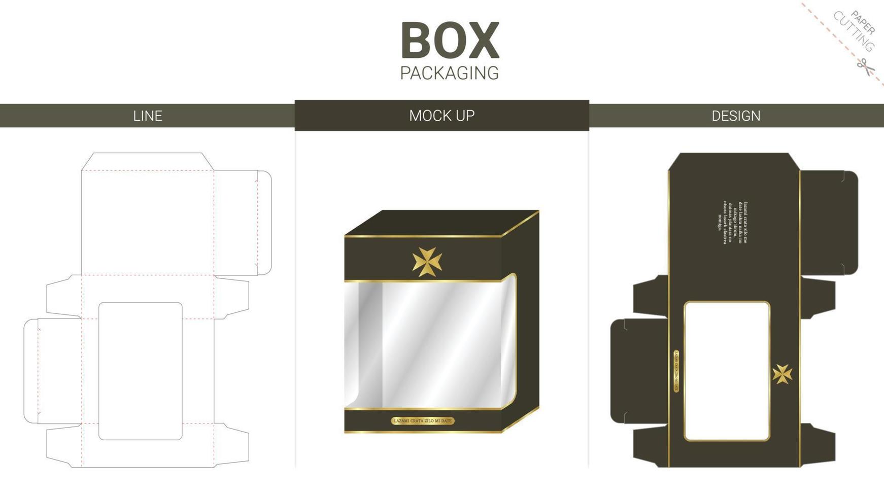 Box packaging and mockup die cut template vector