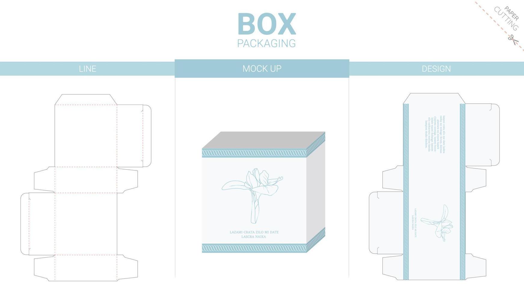 Box packaging and mockup die cut template vector