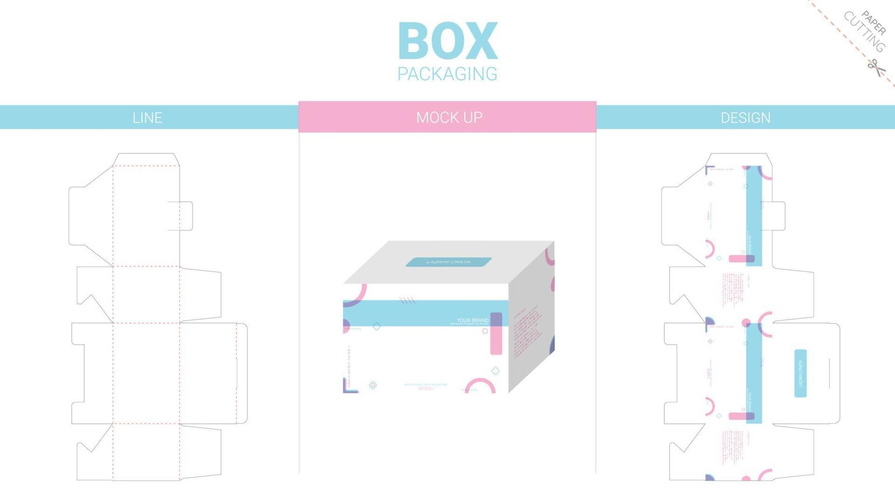 Box packaging and mockup die cut template vector