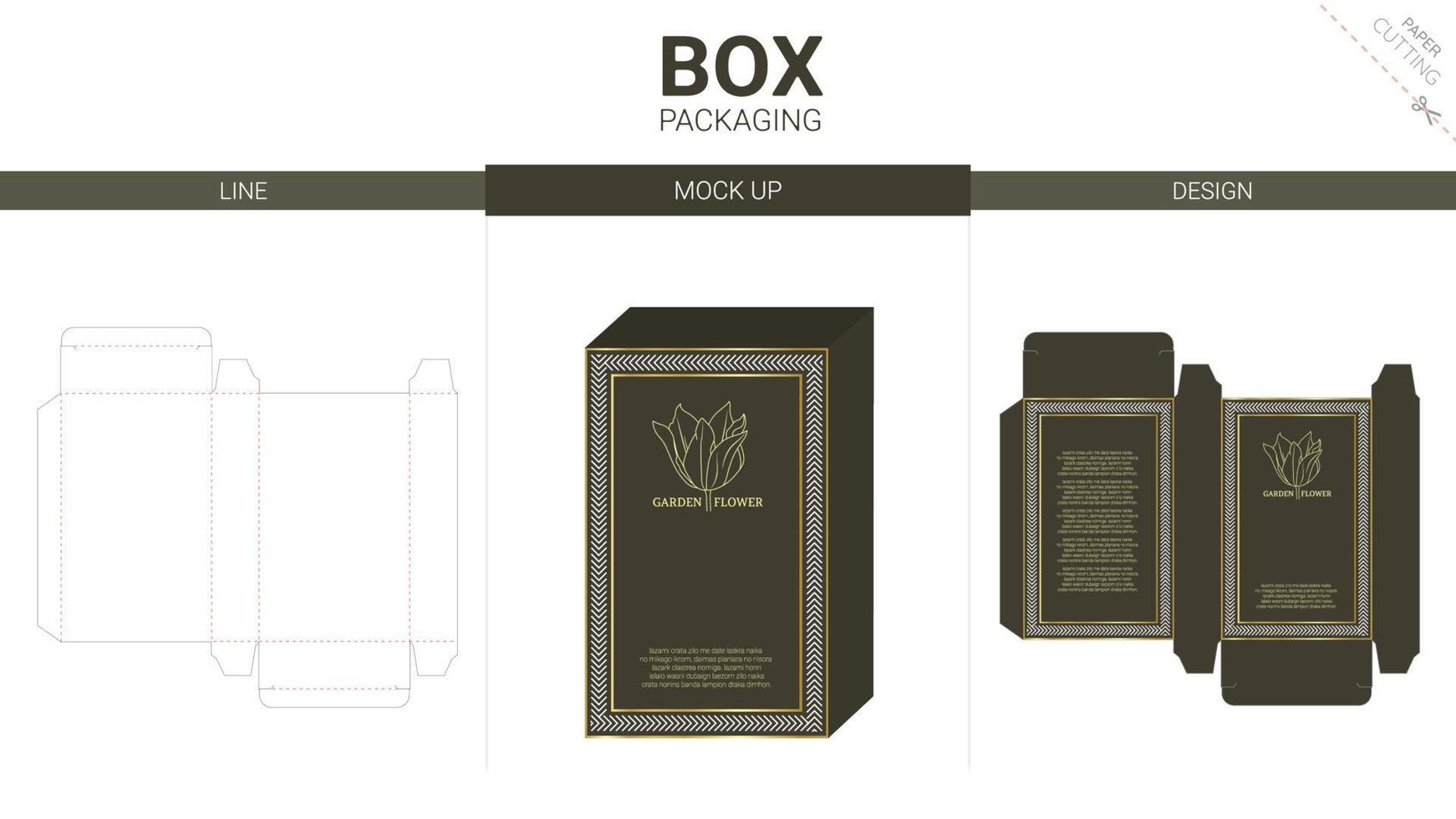 Box packaging and mockup die cut template vector