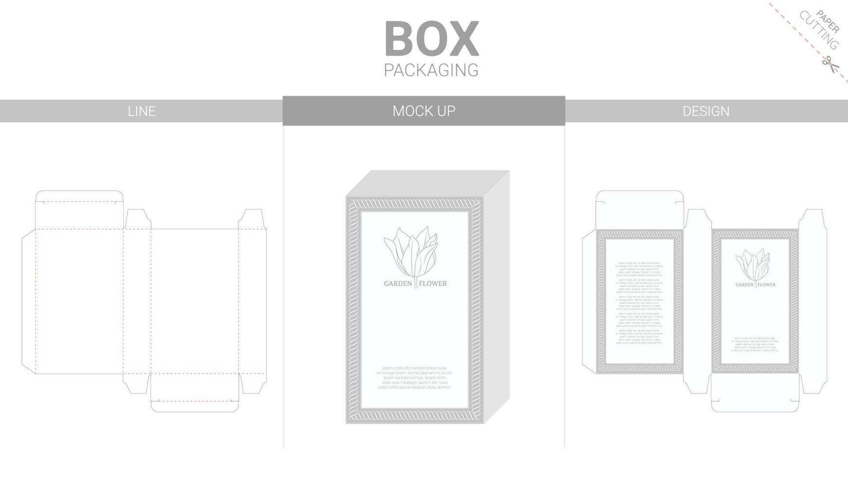 Box packaging and mockup die cut template vector