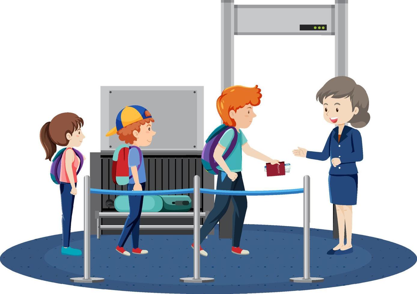 Passengers waiting in line with service staff checking vector