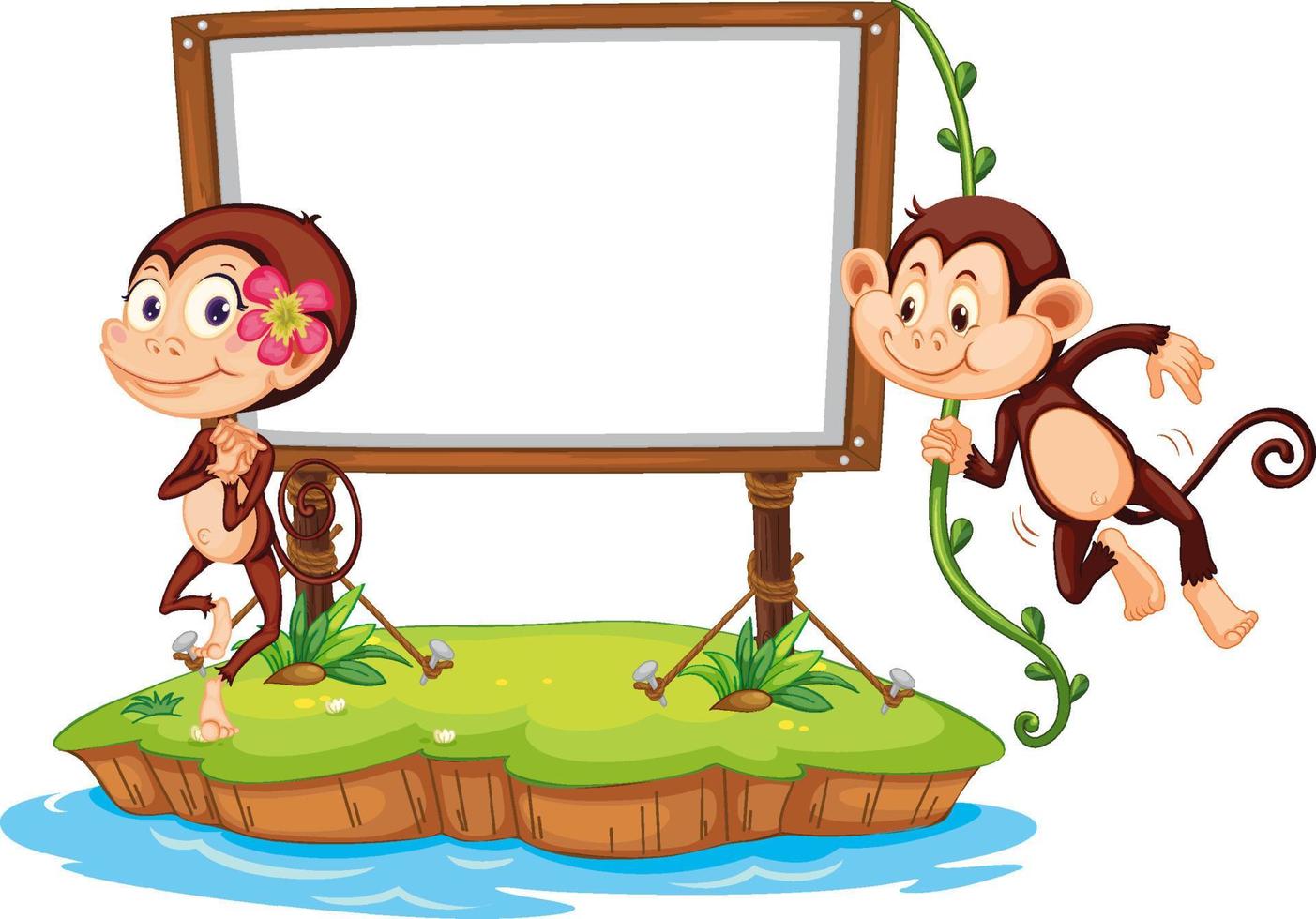 Cute monkeys with blank board on white background vector