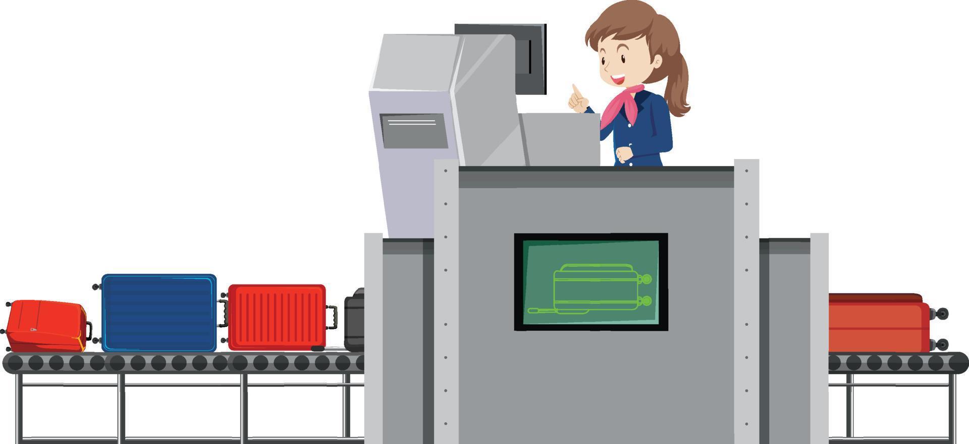 Airport security staff with airport baggage scanner vector