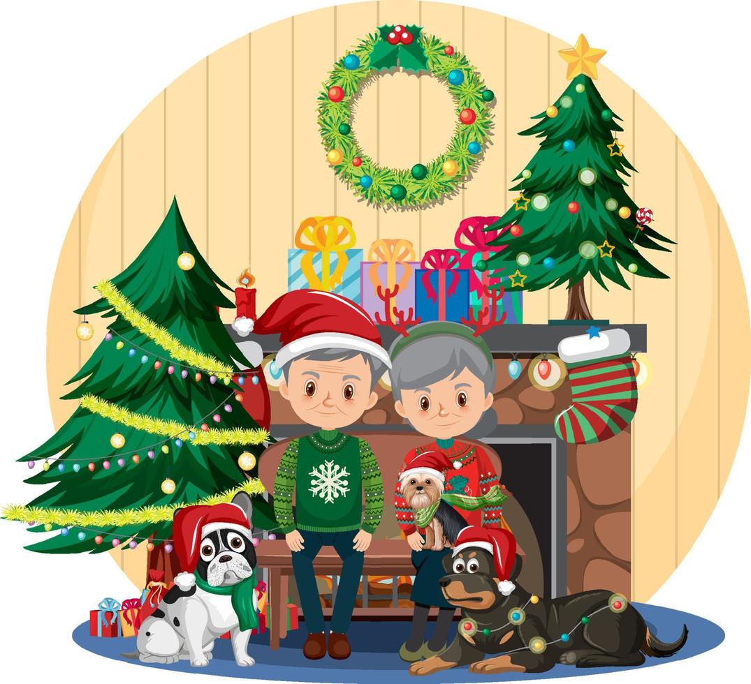 Elderly couple celebrating Christmas at home vector