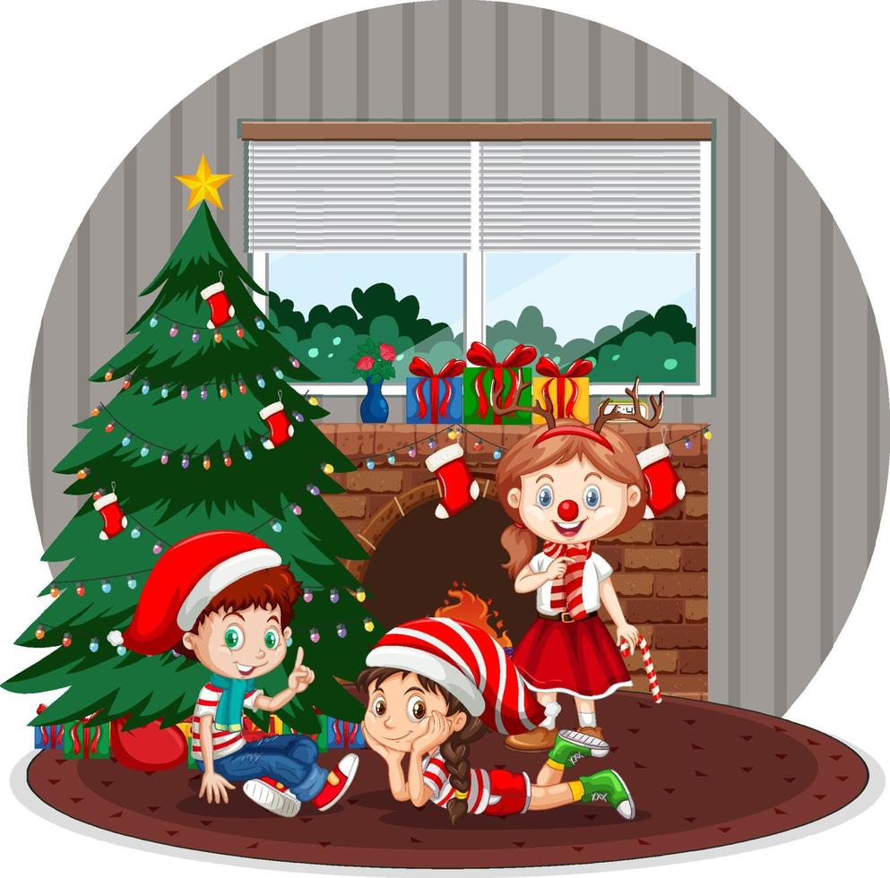 Happy children celebrating Christmas at home vector