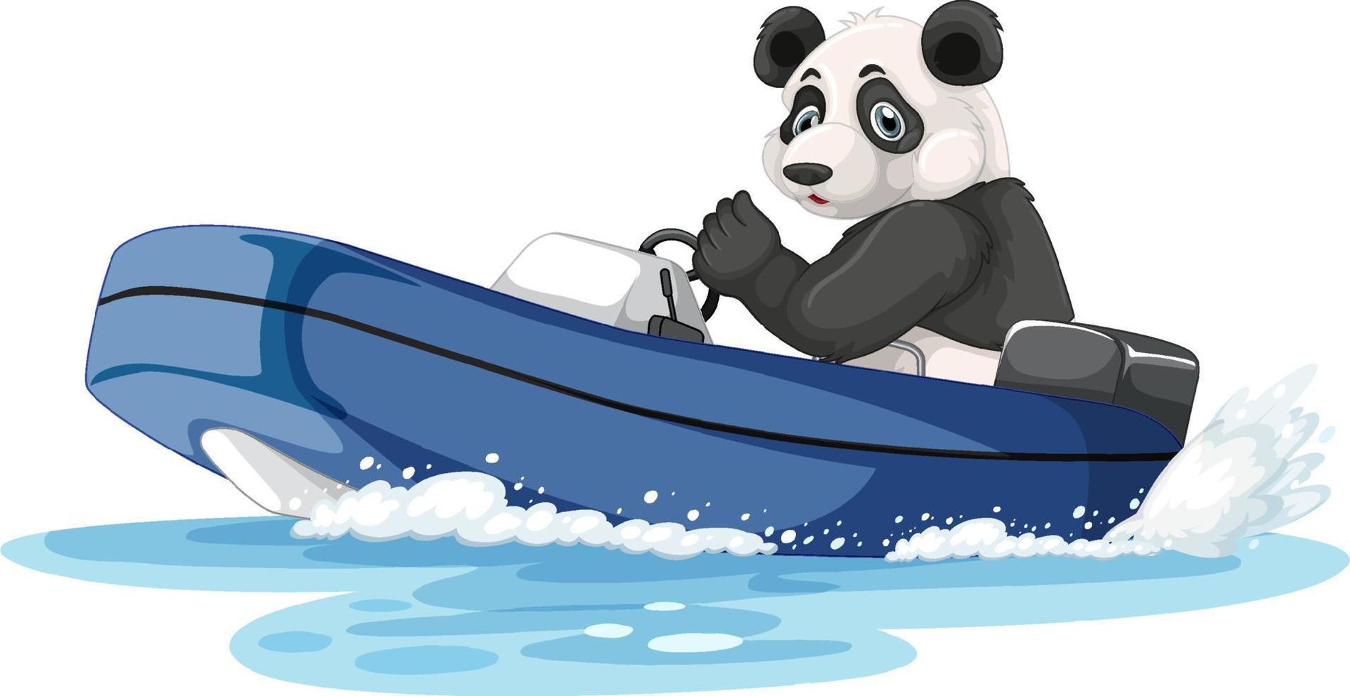 Panda on a speed boat in cartoon style vector
