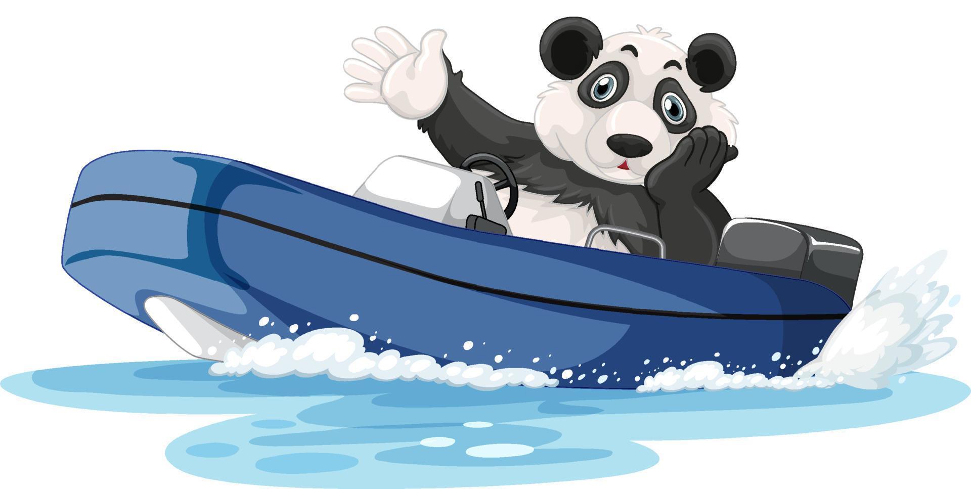 panda en un bote a motor en estilo de dibujos animados vector