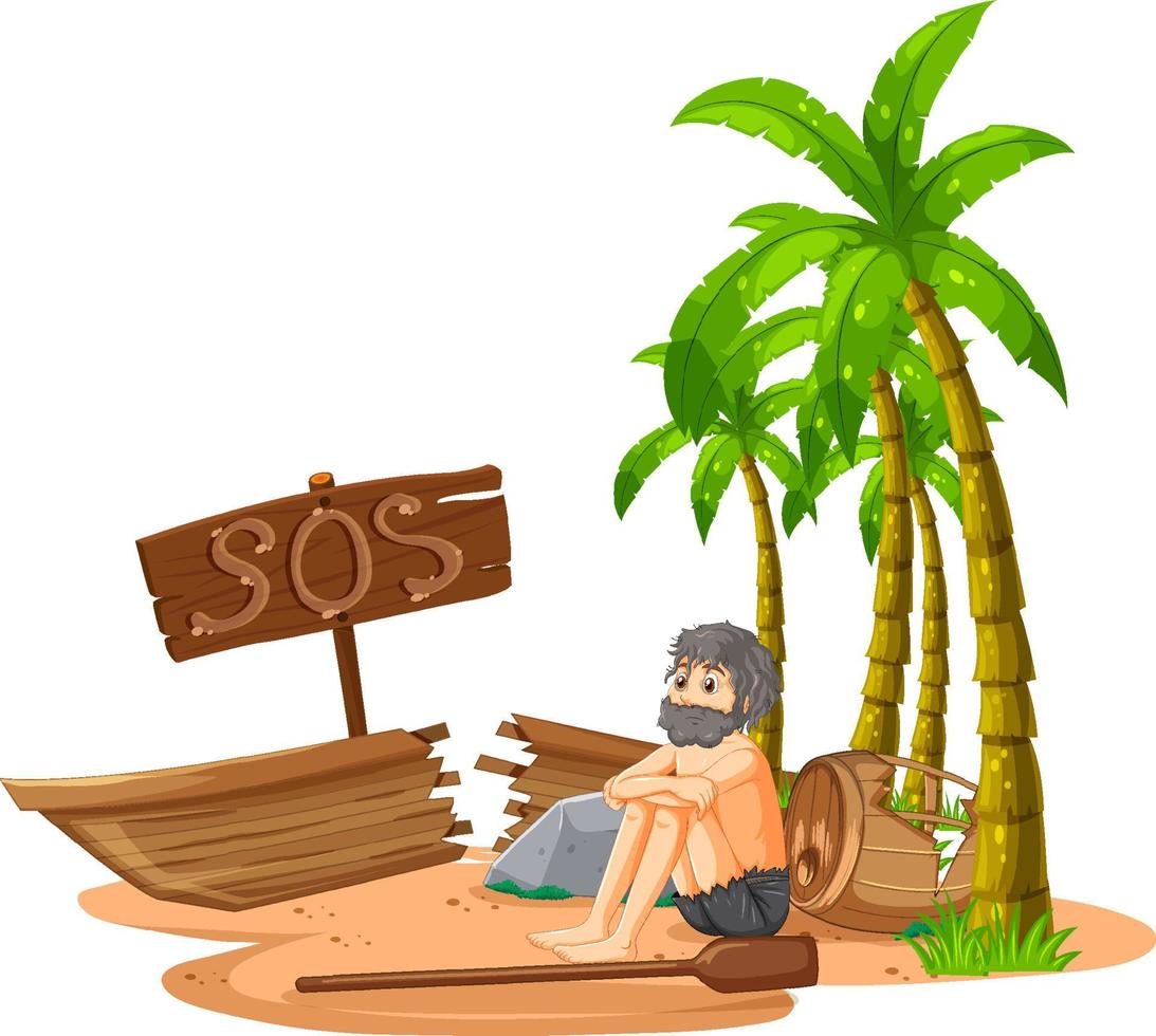 A man on deserted island isolated vector
