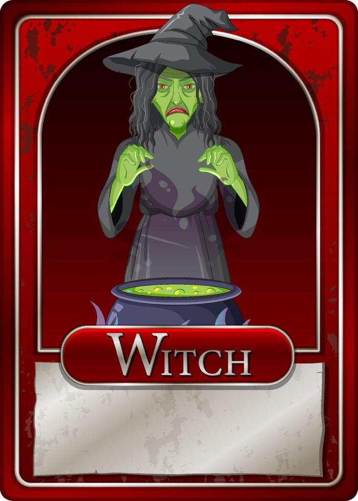 Old witch character game card template vector