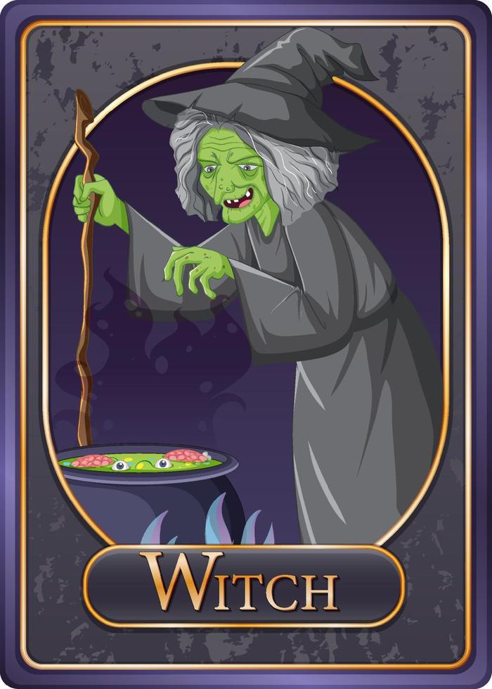 Old witch character game card template vector